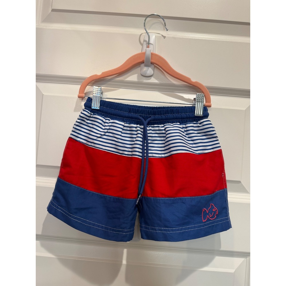 PRODOH Boys Nautical Striped Colorblock Swim Trunks Blue Red White NWT Size 5